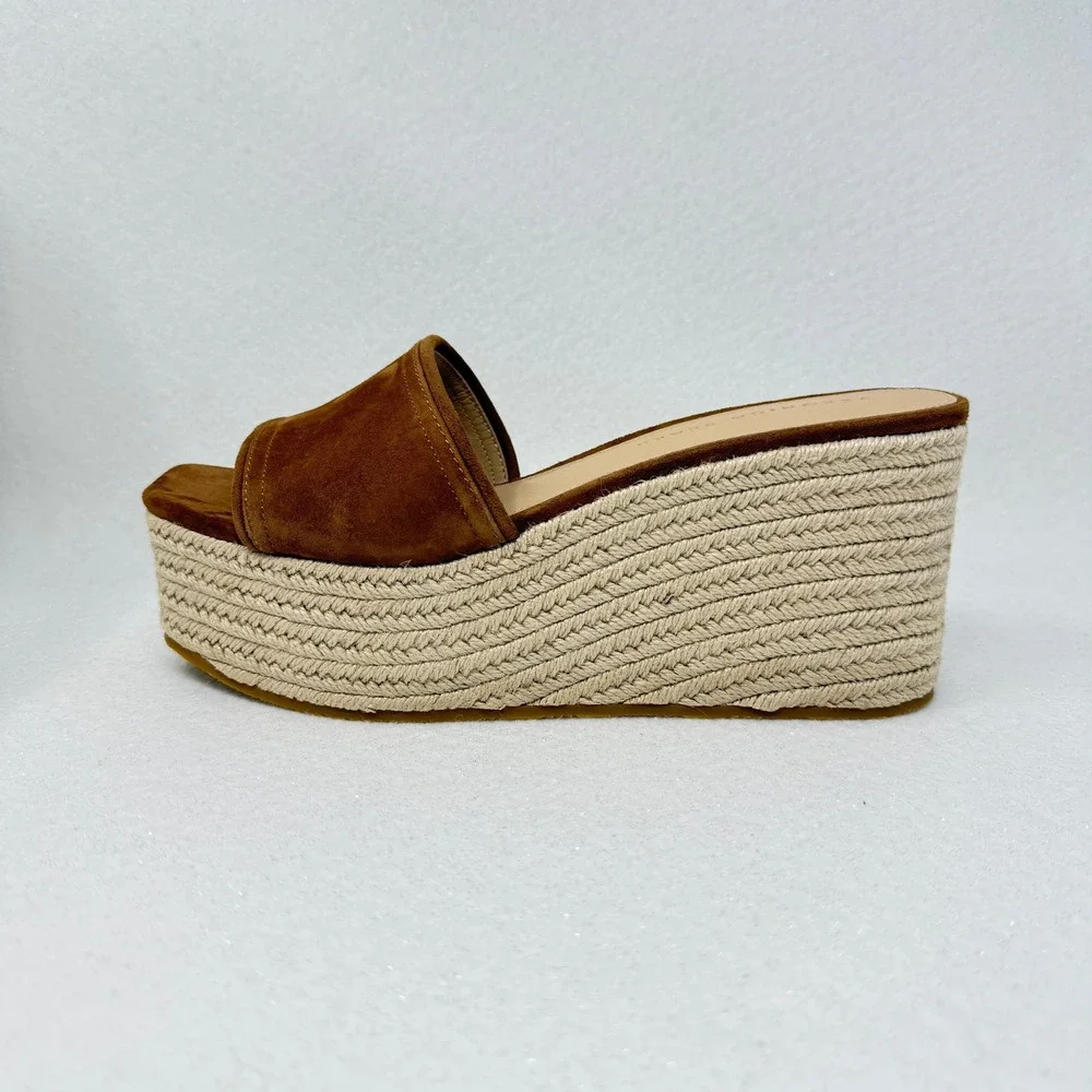 Veronica Beard Brown Suede Gable Espadrille Platform Wedge Sandal-Size 9